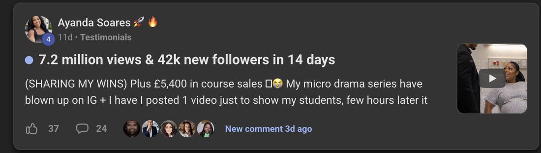 Ayanda Soares: 7.2 million views and 42k new followers in 14 days, plus £5,400 in course sales.