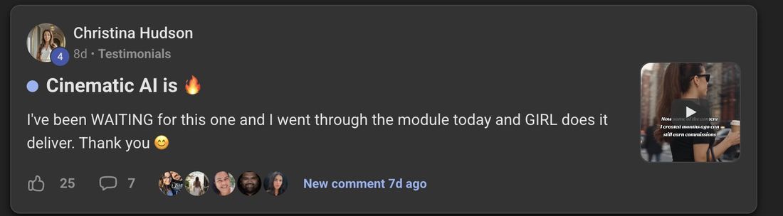 Christina Hudson: Cinematic AI is fire. Went through the module today and it delivers.