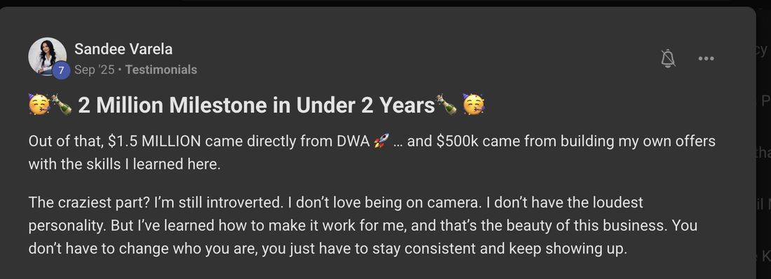 Sandee Varela: 2 Million Milestone in Under 2 Years. $1.5 million came directly from DWA and $500k from building her own offers.